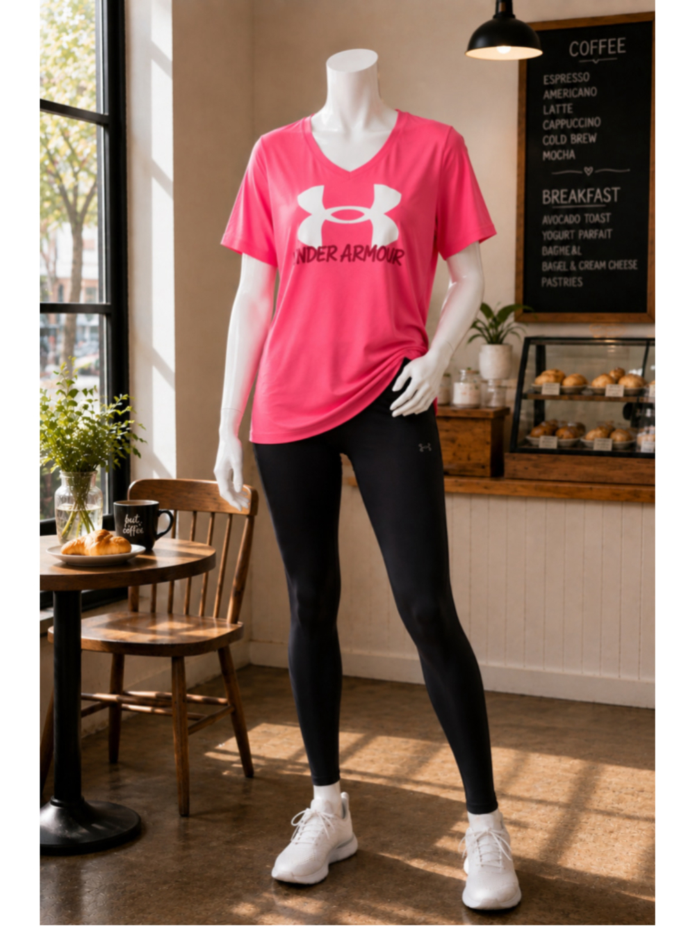 Women's Under Armour Short Sleeve V-Neck Tee Pink White Size M